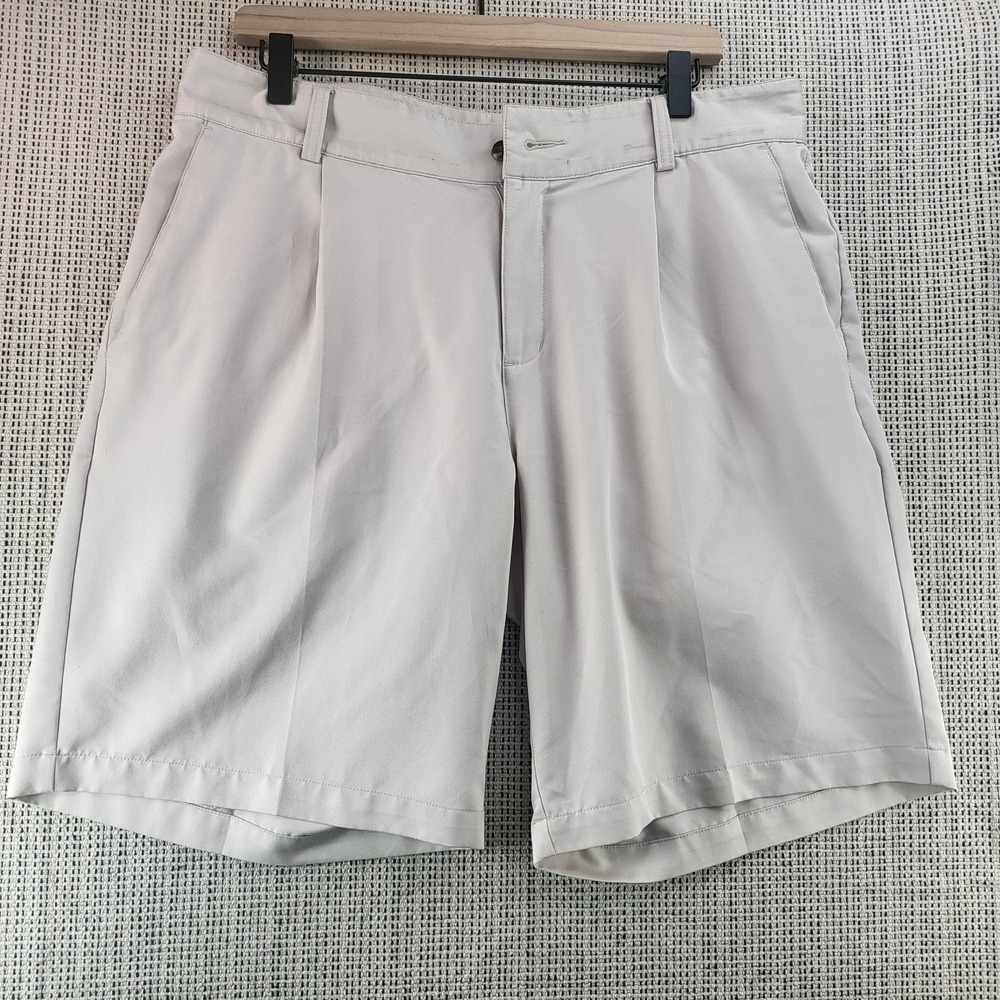 Adidas Shorts Mens 34 Beige Climalite Golf Performance Polyester Flat Front